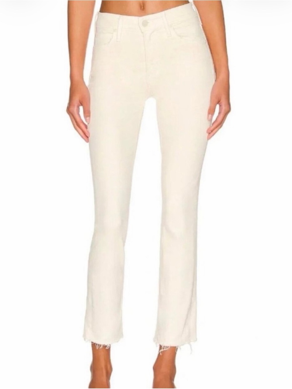 MOTHER Off-White Cropped Slim Bootcut Jeans
